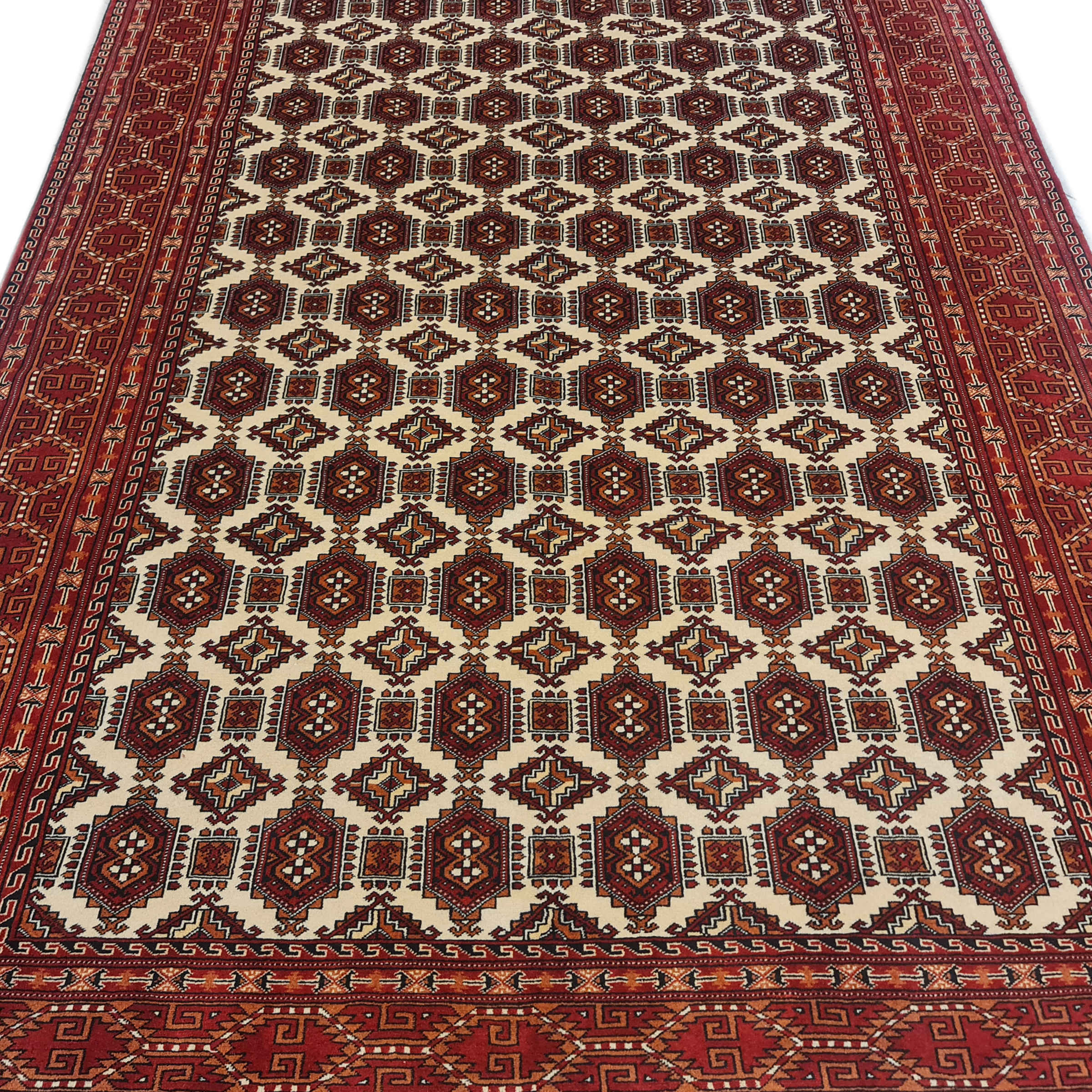Handgeknoopt Perzisch Torkaman Tapijt (Tribaal Bukhara Design) – Rode Wol