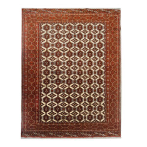 Handgeknoopt Perzisch Torkaman Tapijt (Tribaal Bukhara Design) – Rode Wol