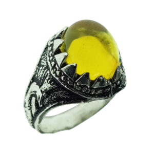 Perzische zilveren ring met gele citrien voor heren – Elegant