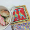 Handgeweven Iraanse Kilim Onderzitter – Hop-vogelontwerp, Vierkante Wol