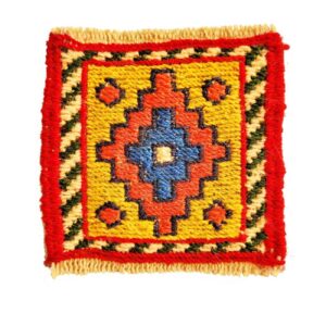Handgeweven Perzisch Kilim Onderzetter met Gele Diamant