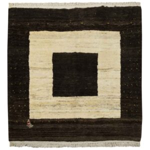Echt handgeknoopt Perzisch minimalistisch Gabbeh tapijt – Met rand, Crème & Bruin, Wol