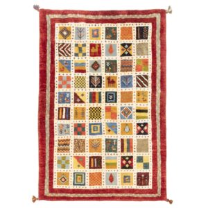Handgeknoopt Perzisch Kheshti Gabbeh tapijt – Geometrisch, Crème, Wol