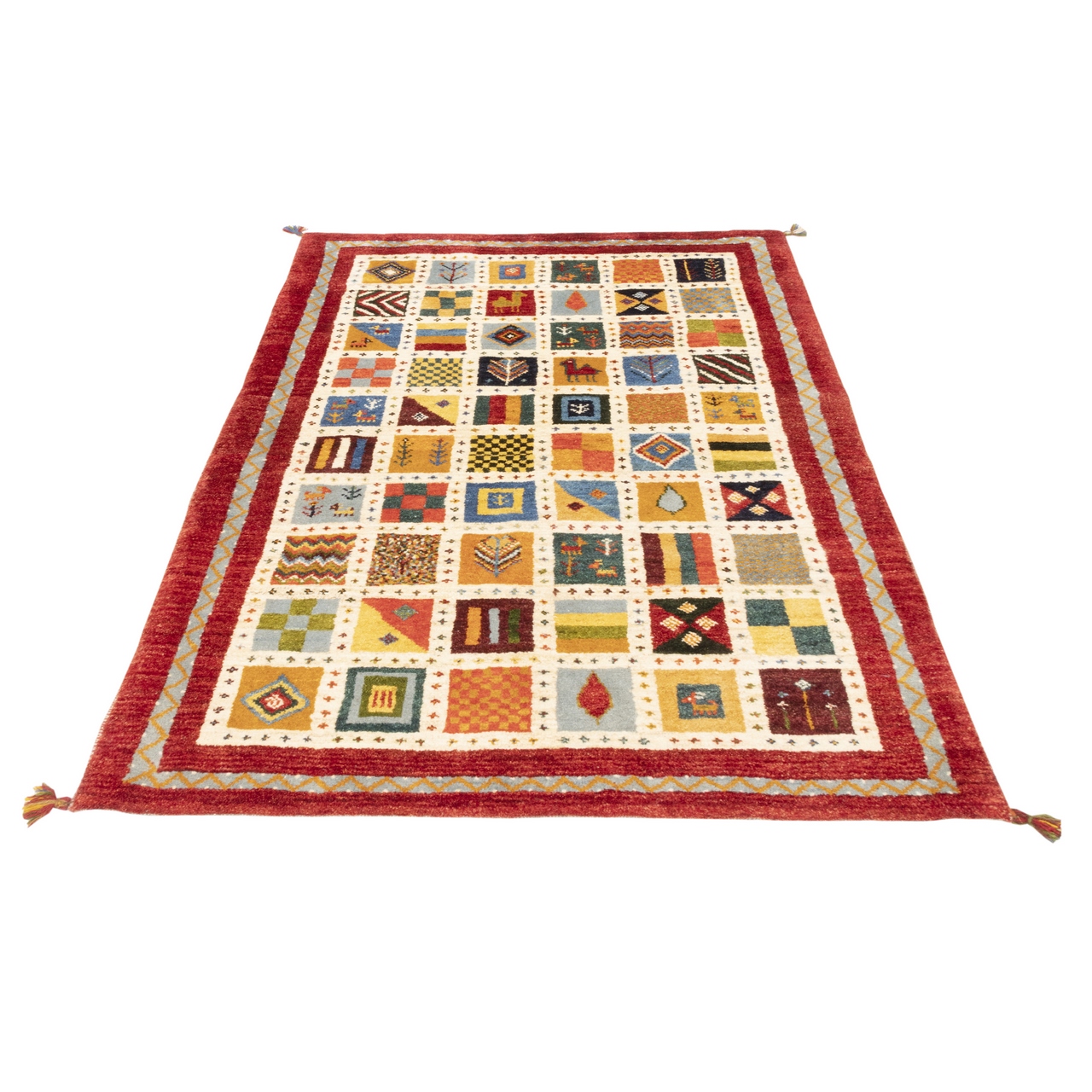 Handgeknoopt Perzisch Kheshti Gabbeh tapijt – Geometrisch, Crème, Wol