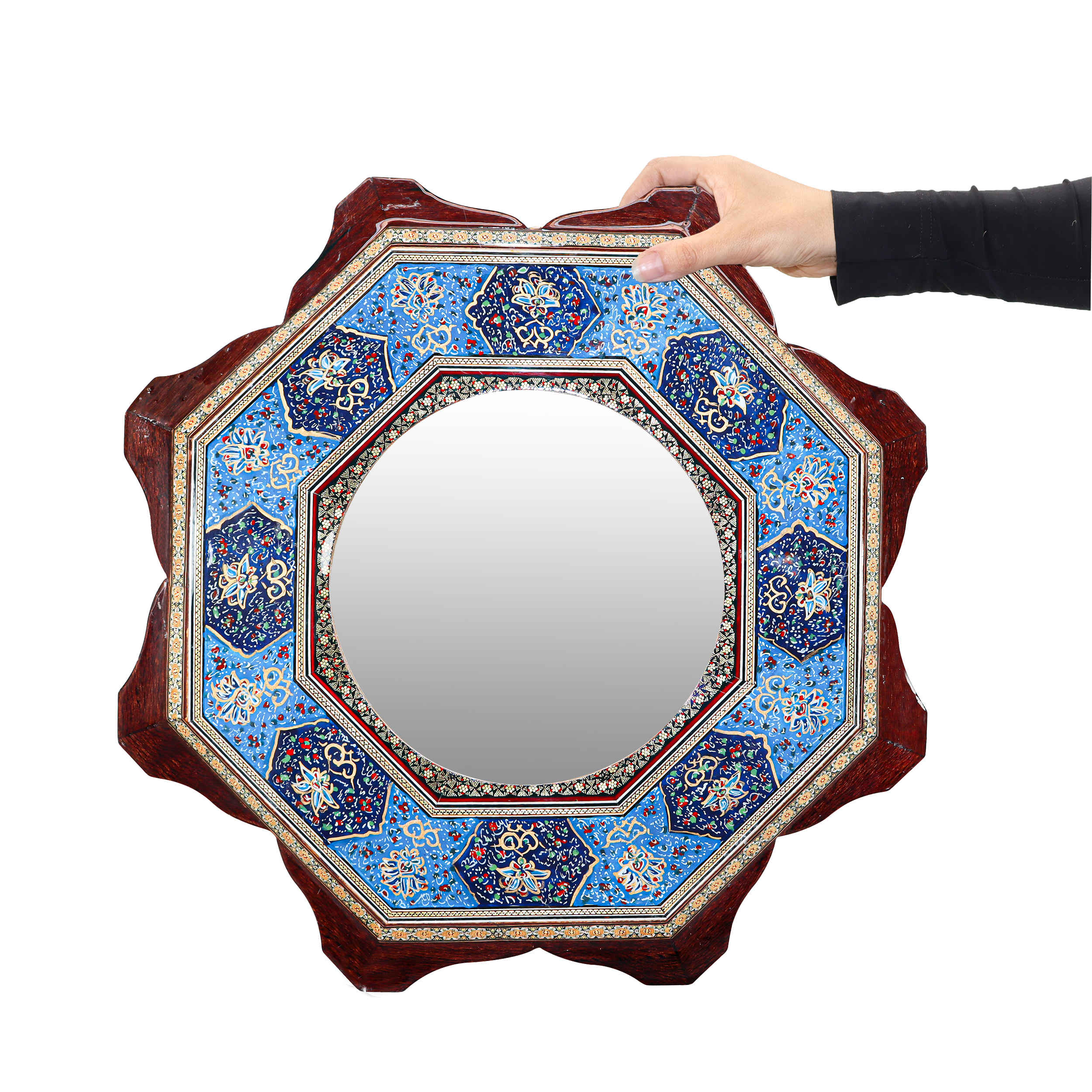 Perzisch Houten Spiegelframe – Khatamkari Achthoekig Model