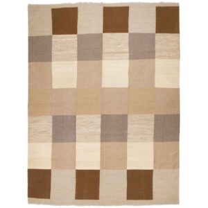 Perzisch Wol Kilim Tapijt Handgeweven in Fars – Geruit Bruin