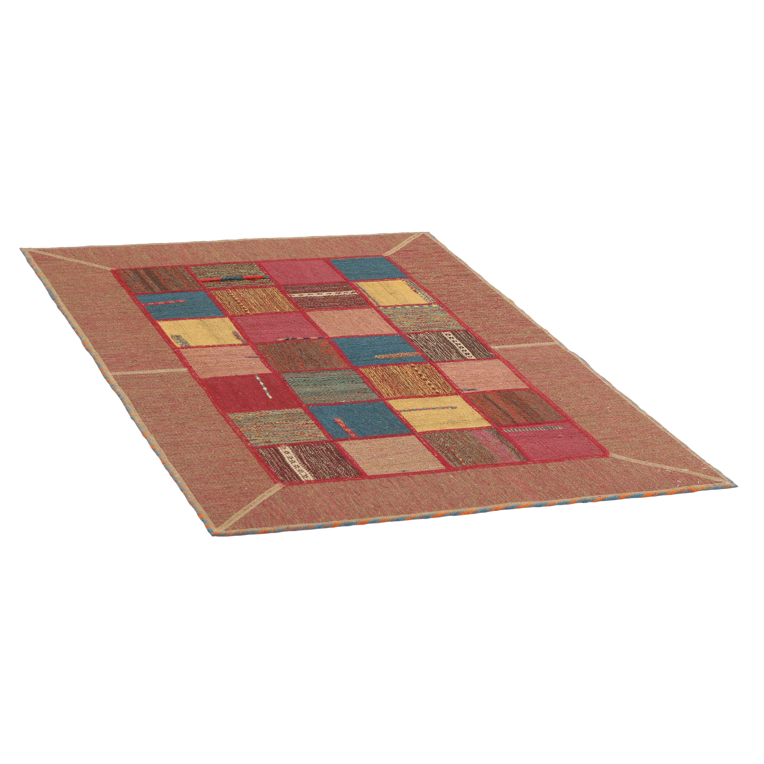 Perzisch Patchwork Kilim Tapijt – Handgeweven Baksteenrood