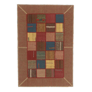 Perzisch Patchwork Kilim Tapijt – Handgeweven Baksteenrood