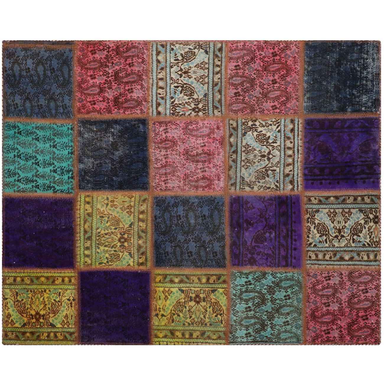 Vintage Patchwork Tapijt Geruit – Multicolor