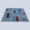 Perzisch Handgeknoopt Patchwork Tapijt – Geometrisch Blauw