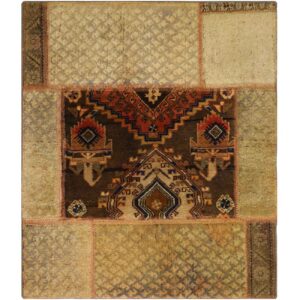 Vintage Patchwork Tapijt Geometrisch Bruin – Katoen