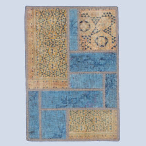Perzisch Handgeknoopt Patchwork Tapijt – Lichtblauw