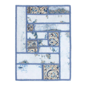 Perzisch Handgeknoopt Patchwork Tapijt – Lichtblauw