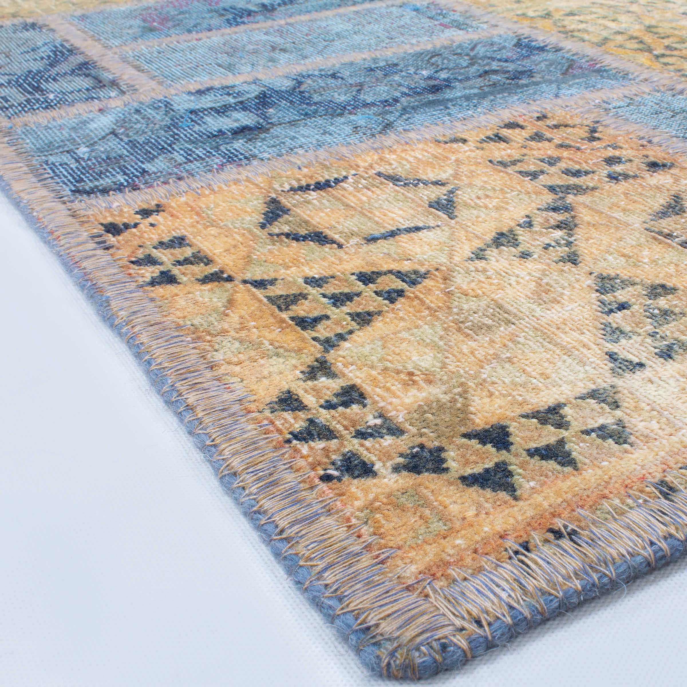 Perzisch Handgeknoopt Patchwork Tapijt – Lichtblauw