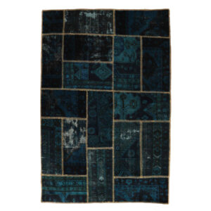 Perzisch Handgeknoopt Patchwork Tapijt Marineblauw