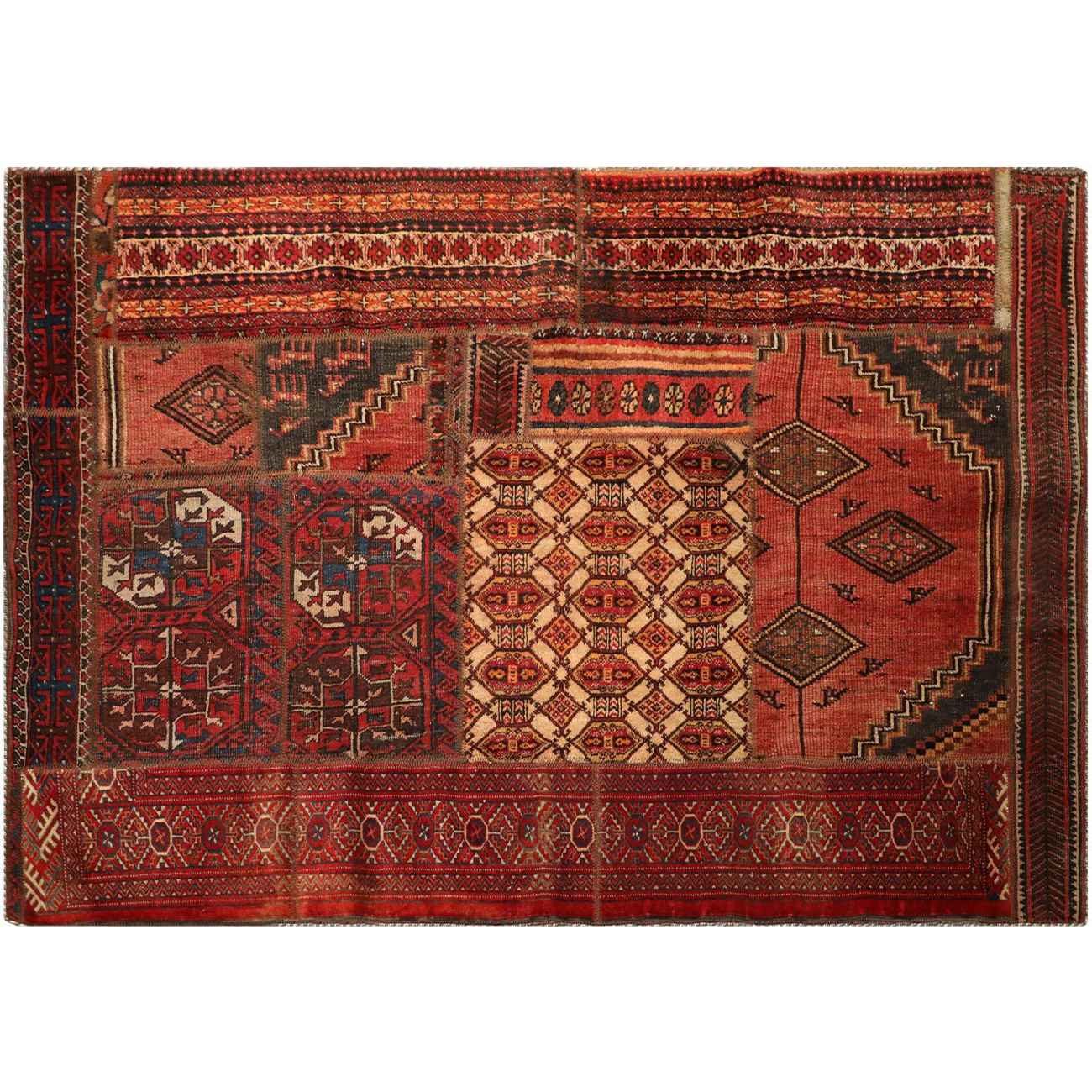 Vintage Patchwork Tapijt Geometrisch Rood – Mix