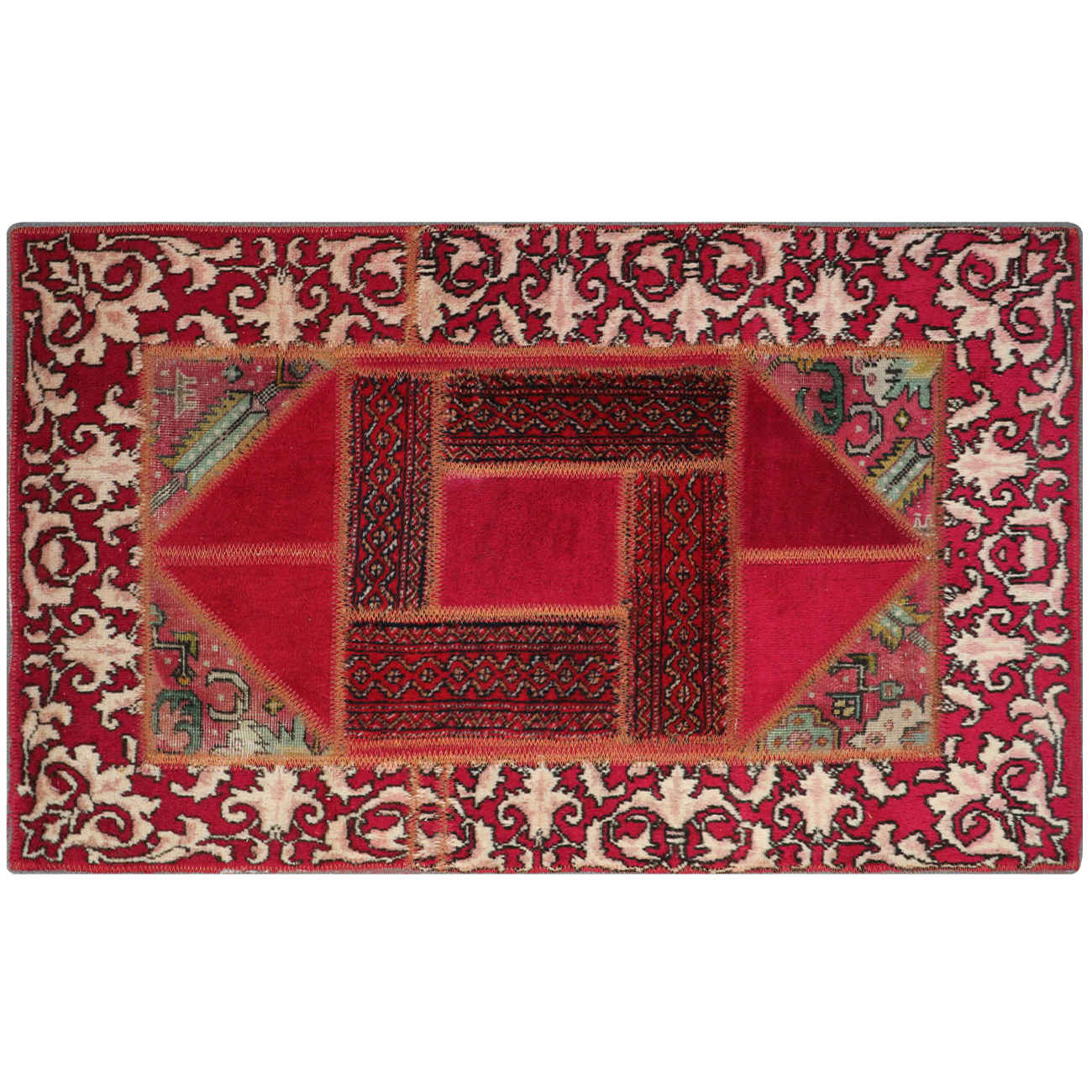 Vintage Patchwork Tapijt Klassiek Rood – Katoen