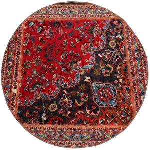 Vintage Patchwork Tapijt Rond – Bloemmotief Rood