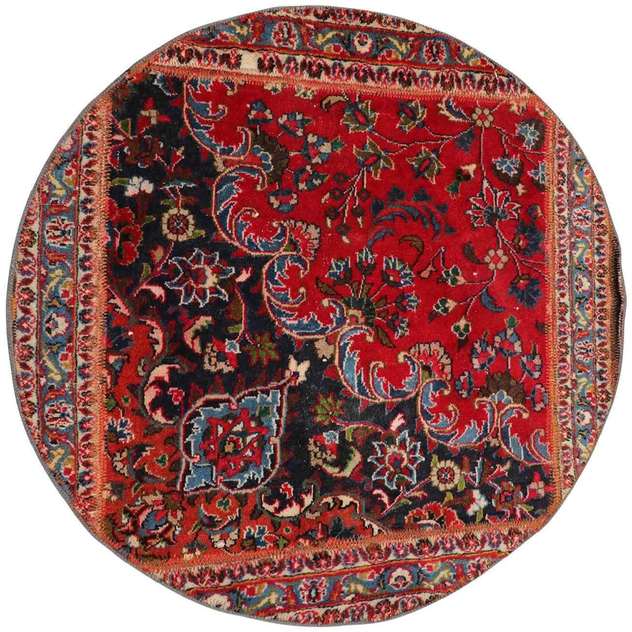 Vintage Patchwork Tapijt Rond – Bloemmotief Rood
