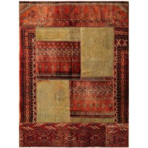 Vintage Patchwork Tapijt Geometrisch Rood – Katoen