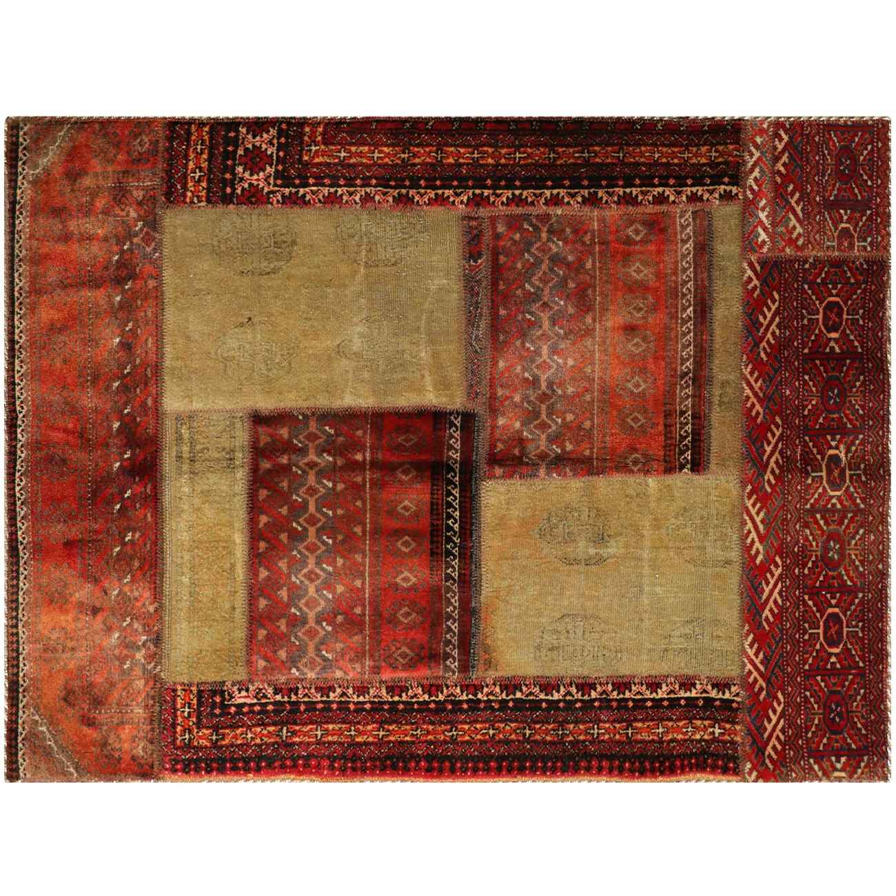 Vintage Patchwork Tapijt Geometrisch Rood – Katoen