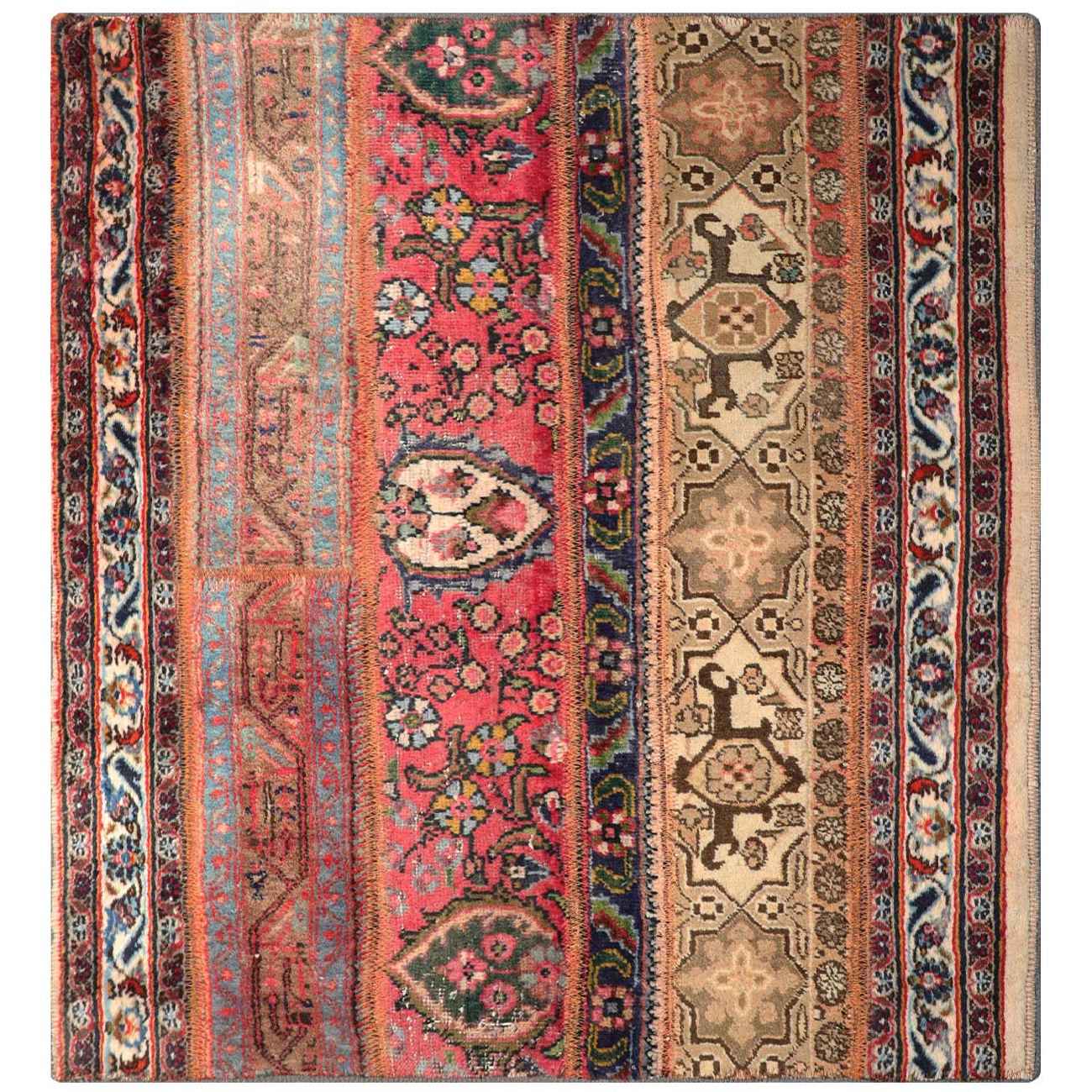 Vintage Patchwork Tapijt Gestreept – Crème Katoen