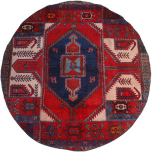 Vintage Perzisch Handgeknoopt Patchwork Tapijt Rood Rond