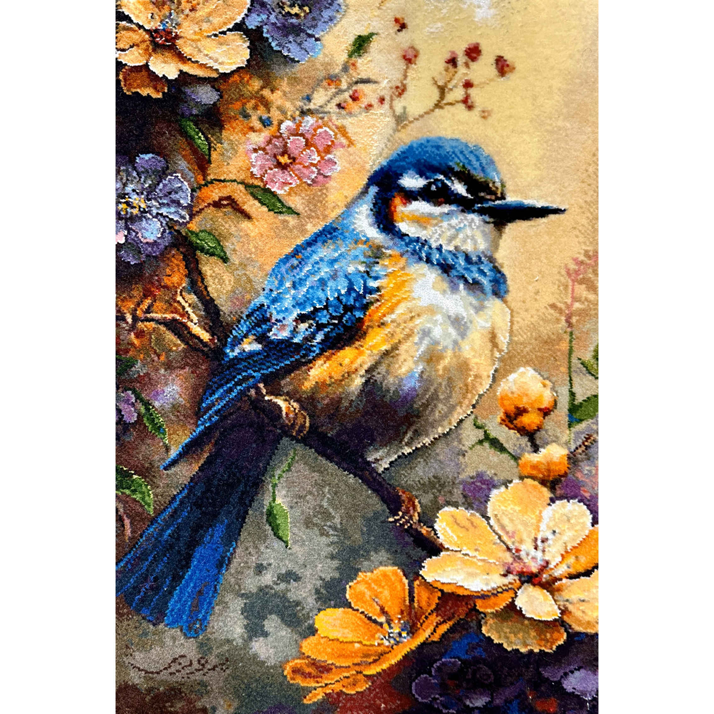 Handgeknoopt Perzisch Picturaal Tapijt uit Tabriz ‘Vogel en Bloemen’