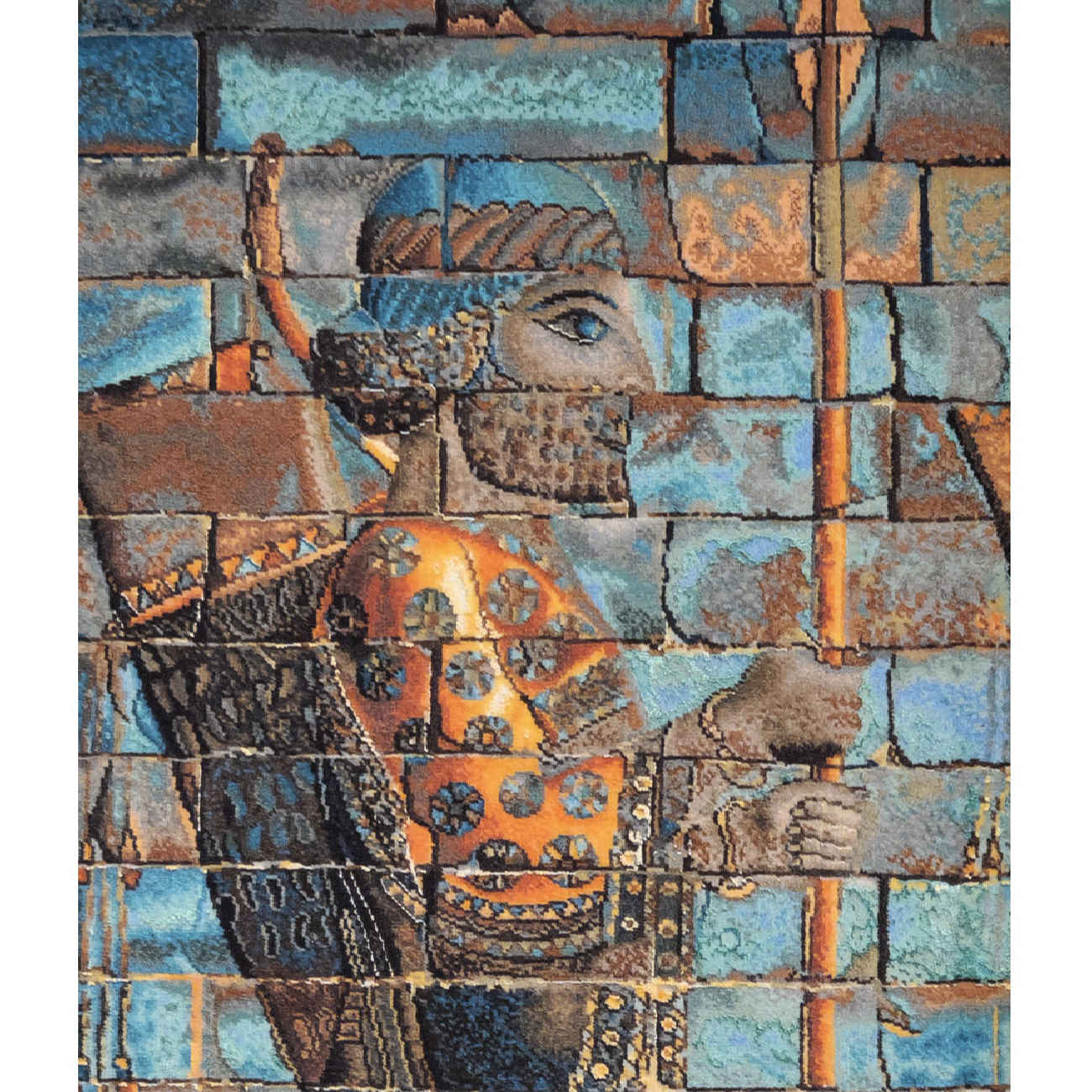 Handgeknoopt Perzisch beeldtapijt uit Tabriz ‘Persepolis-soldaat’