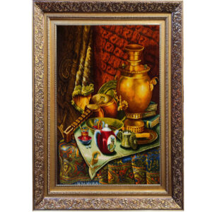 Handgeknoopt Perzisch beeldtapijt uit Tabriz ‘Samovar & Thee’