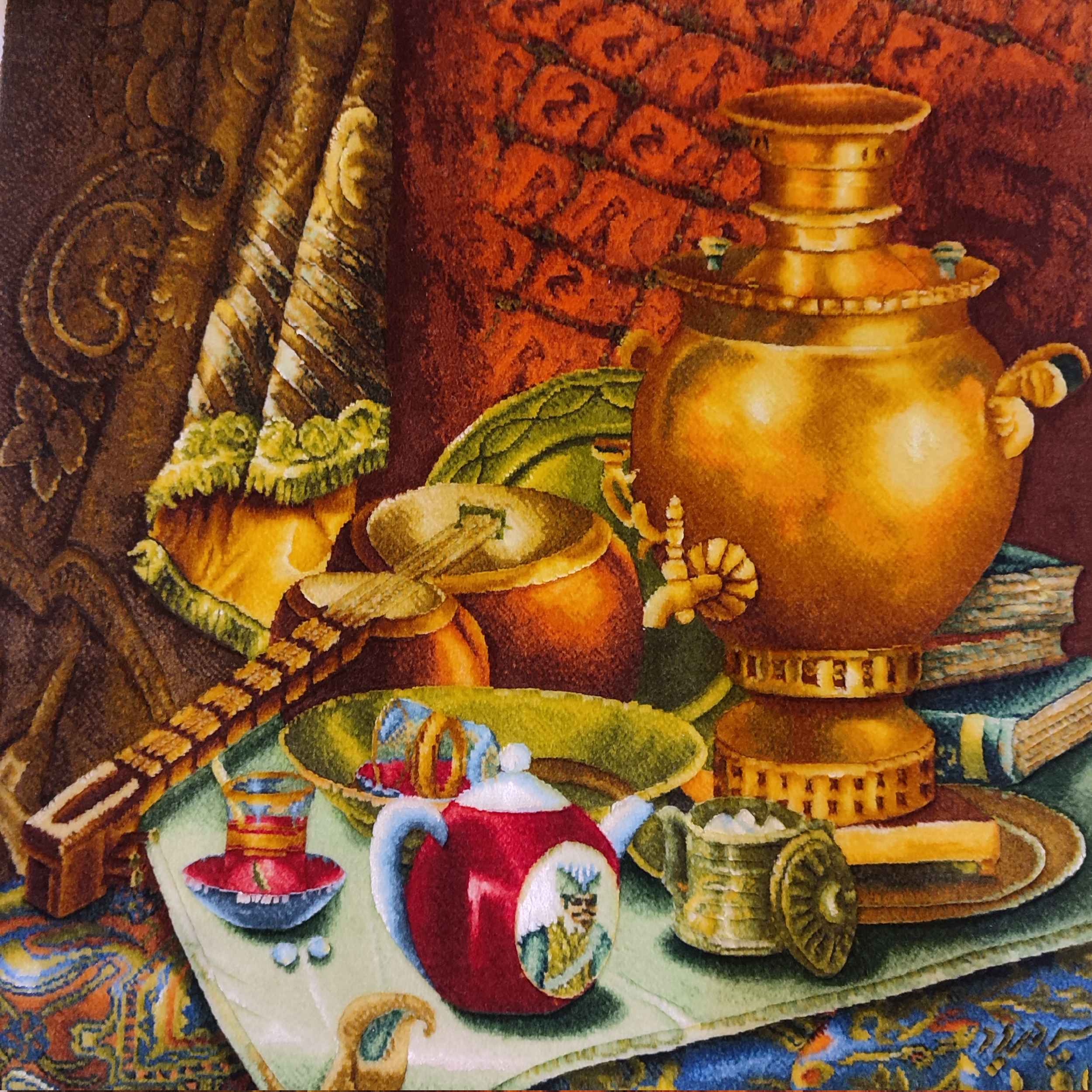 Handgeknoopt Perzisch beeldtapijt uit Tabriz ‘Samovar & Thee’
