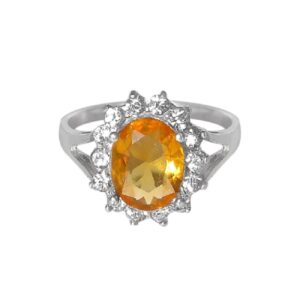 Gele Citrien Zilveren Ring – Model Samin Oranje/Geel