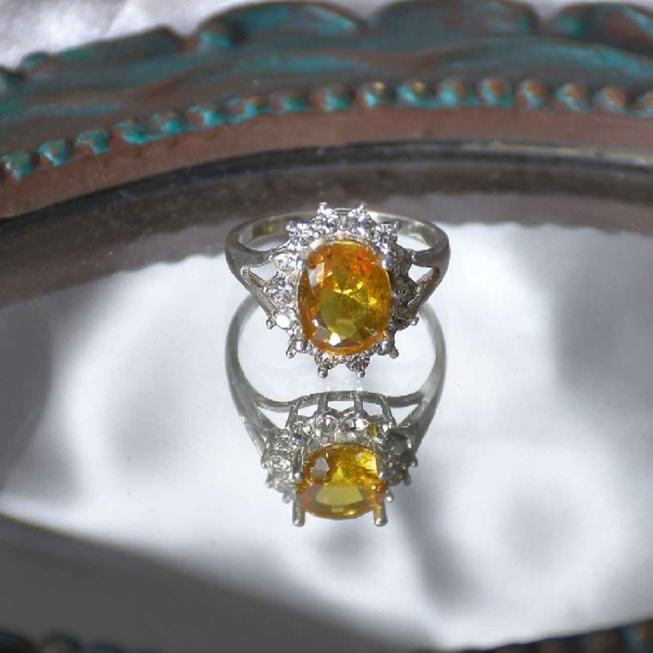 Gele Citrien Zilveren Ring – Model Samin Oranje/Geel
