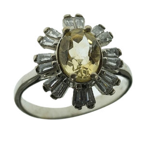Gele Citrien Zilveren Ring – Bloemmotief
