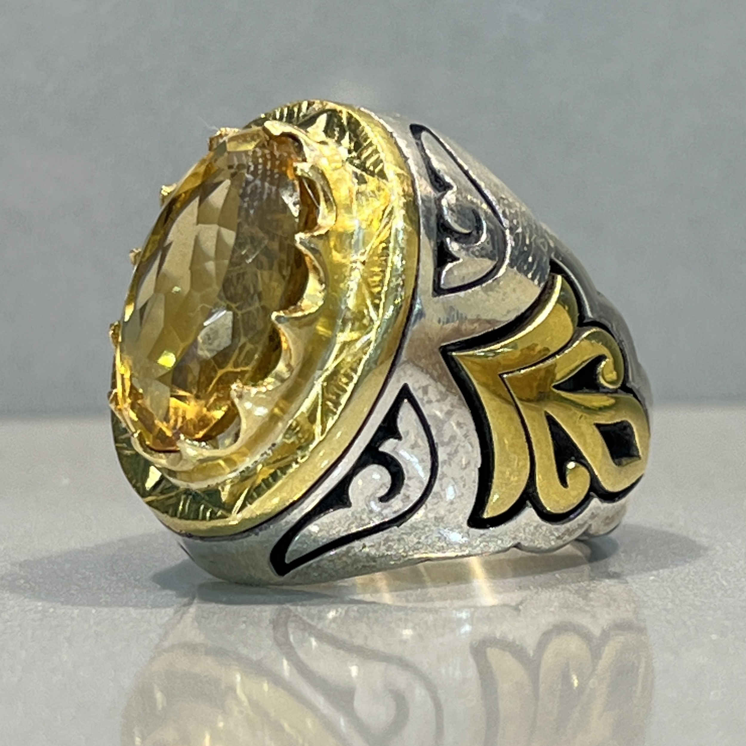 Perzische zilveren ring met gele citrien voor heren – Aref