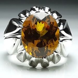 Perzische zilveren ring met gele citrien voor heren – Dara