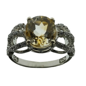 Gele Citrien Zilveren Ring – Model Gelareh