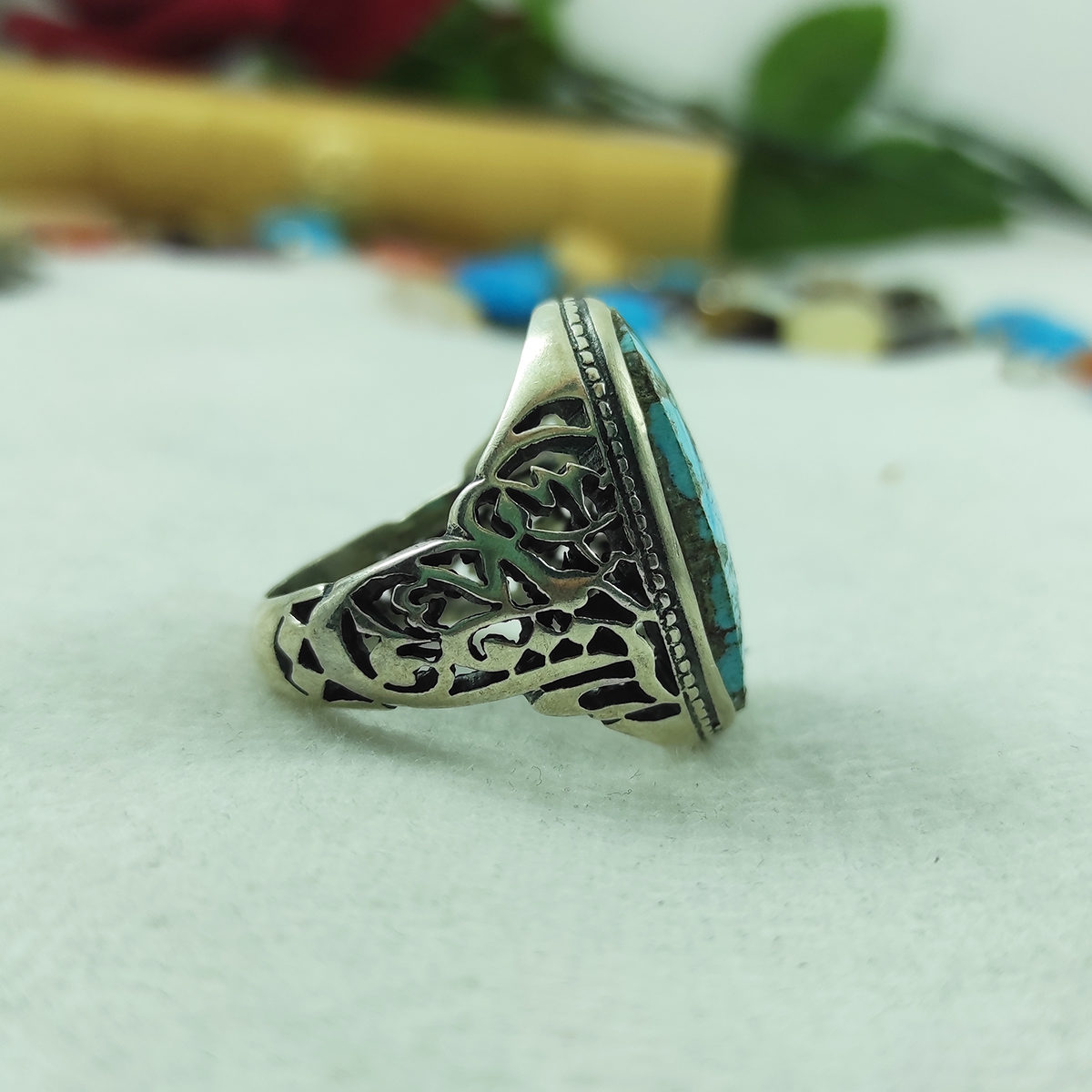 Perzische Zilveren Ring met Neyshabur Turkoois Steen voor Mannen