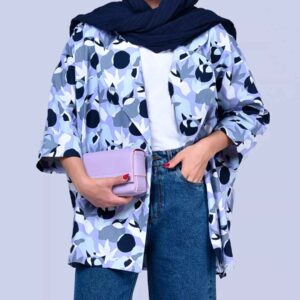 Perzische Dames Manto – Open Model Blauw Gestippeld Katoen