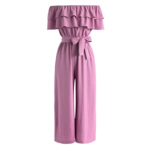 Roze Off-Shoulder Jumpsuit met Volants – Dames