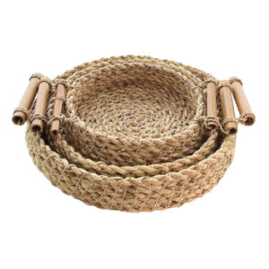 Set van 3 Handgeweven Mandjes met Bamboe Handvat