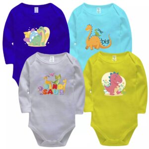 Set van 4 Babyrompers – Dinosaurus Ontwerp Katoen