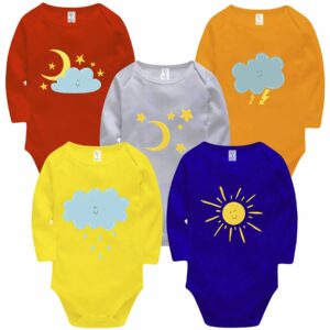 Set van 5 Babyrompers – Maansikkel Ontwerp Lange Mouwen