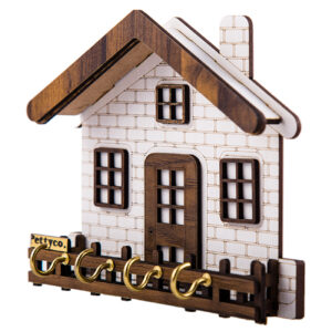 Wand Sleutelhanger met 4 Haken en Klein Huis Ontwerp