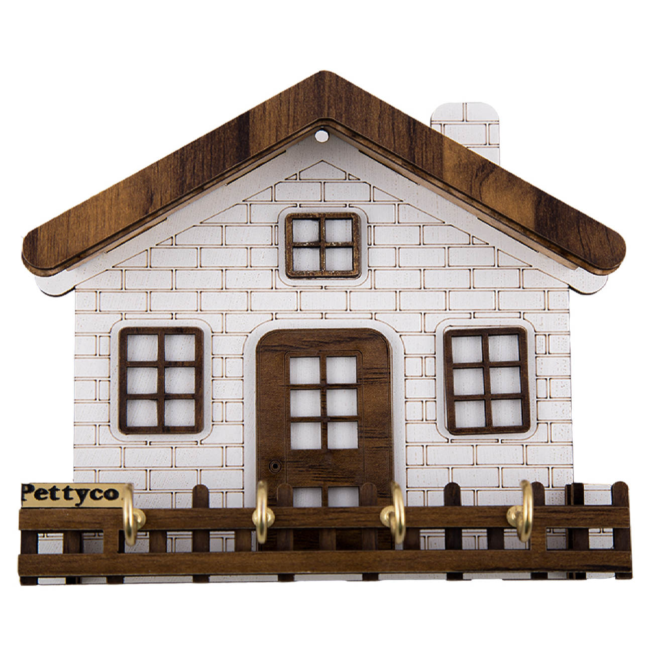 Wand Sleutelhanger met 4 Haken en Klein Huis Ontwerp