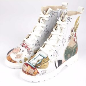 Graffiti Print Enkellaars voor Vrouwen – Synthetisch Leer & Roper Hak