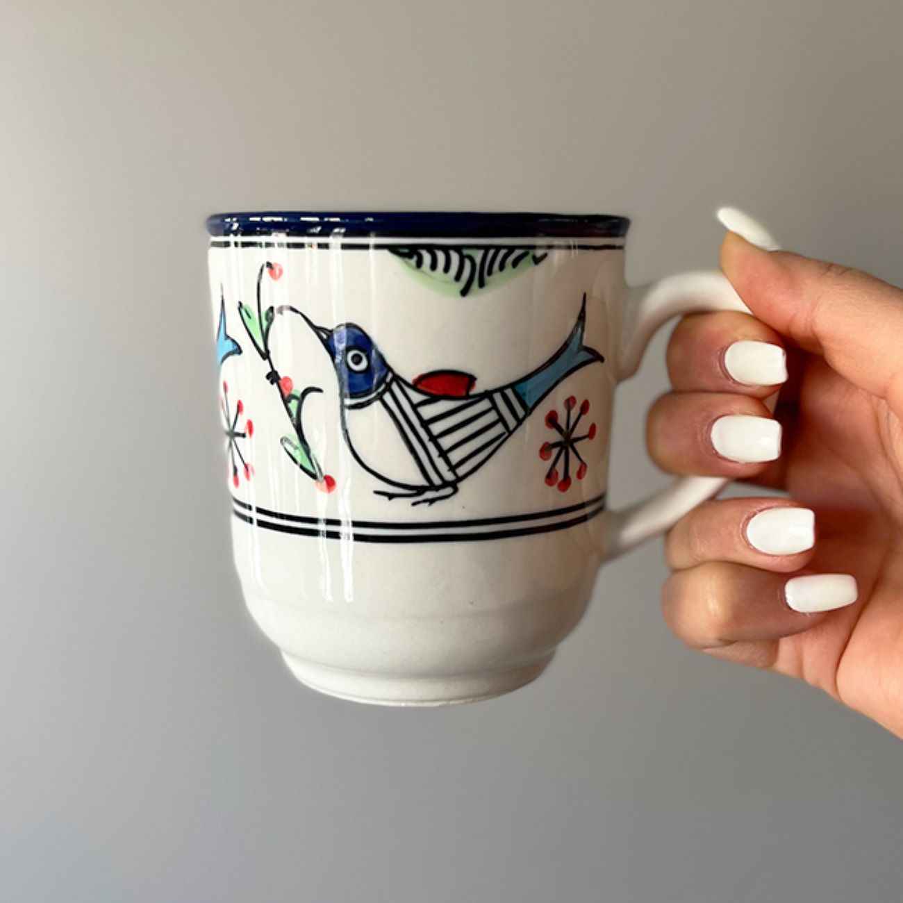 Handgemaakte Keramische Beker – Vogel & Bloem