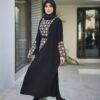 Zwarte Abaya voor Vrouwen met Bloemontwerp Model Noura