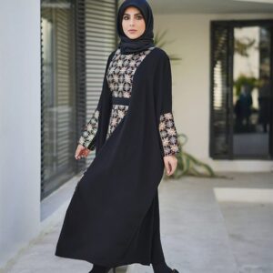Zwarte Abaya voor Vrouwen met Bloemontwerp Model Noura