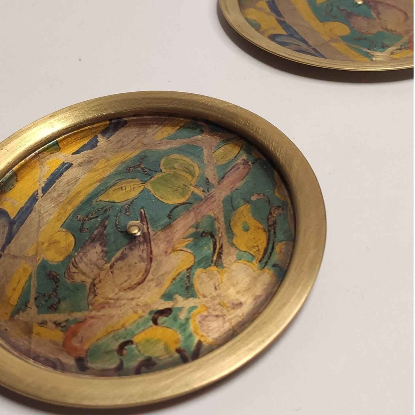 Messing Onderzetters met Bloemenpatroon 6-pack – Decoratief Rond Traditioneel Vogel- & Bloemendesign